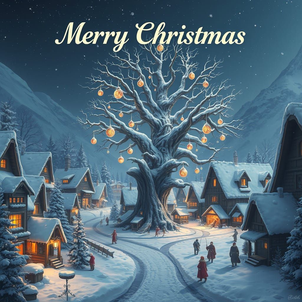 Winter Wonderland Village Under Starry Night Sky