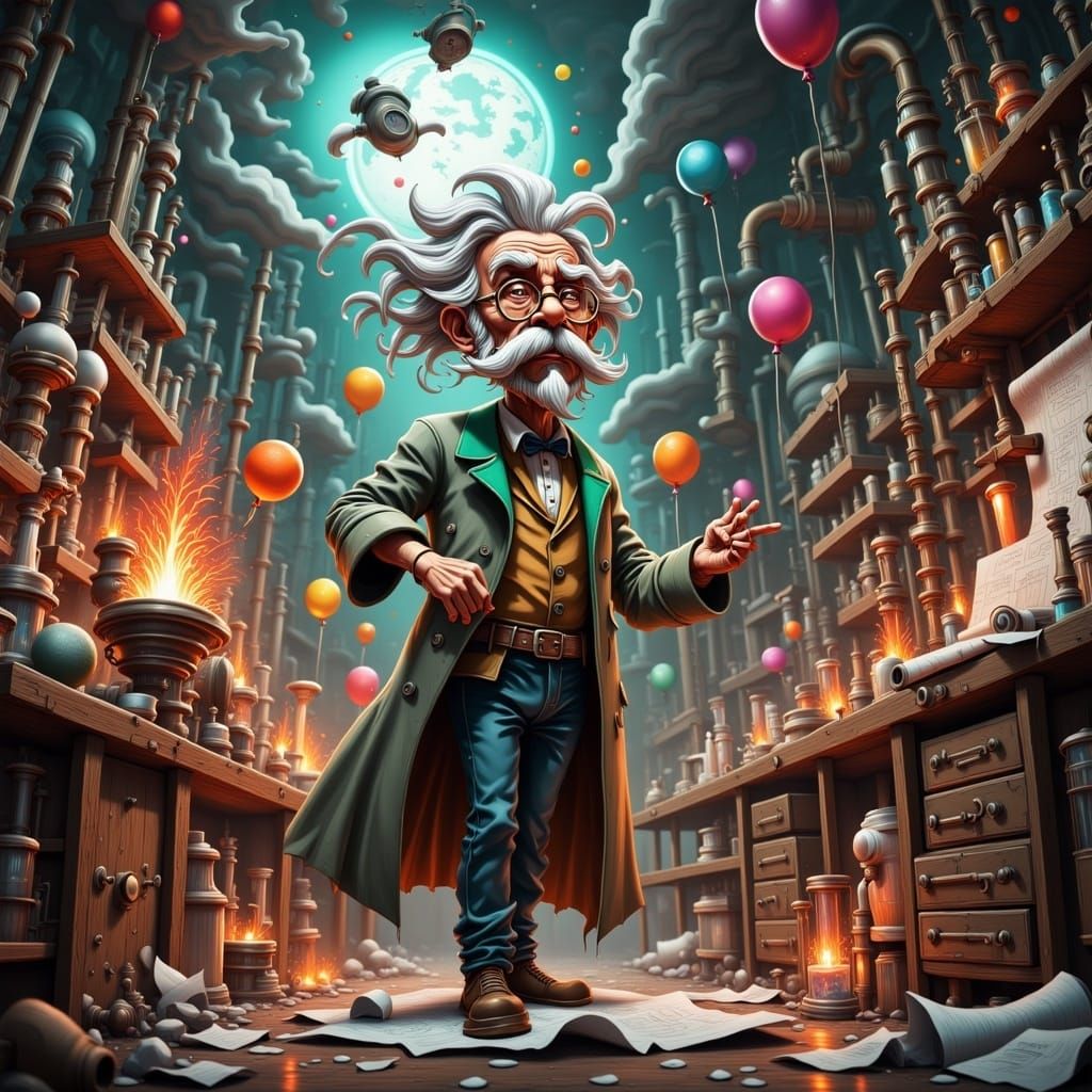 Eccentric Scientist in a Surreal Laboratory