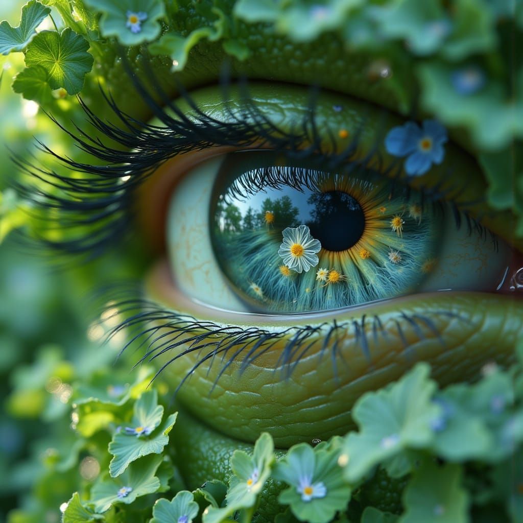 Woman's Eye with Floral Reflections in Digital Art Style