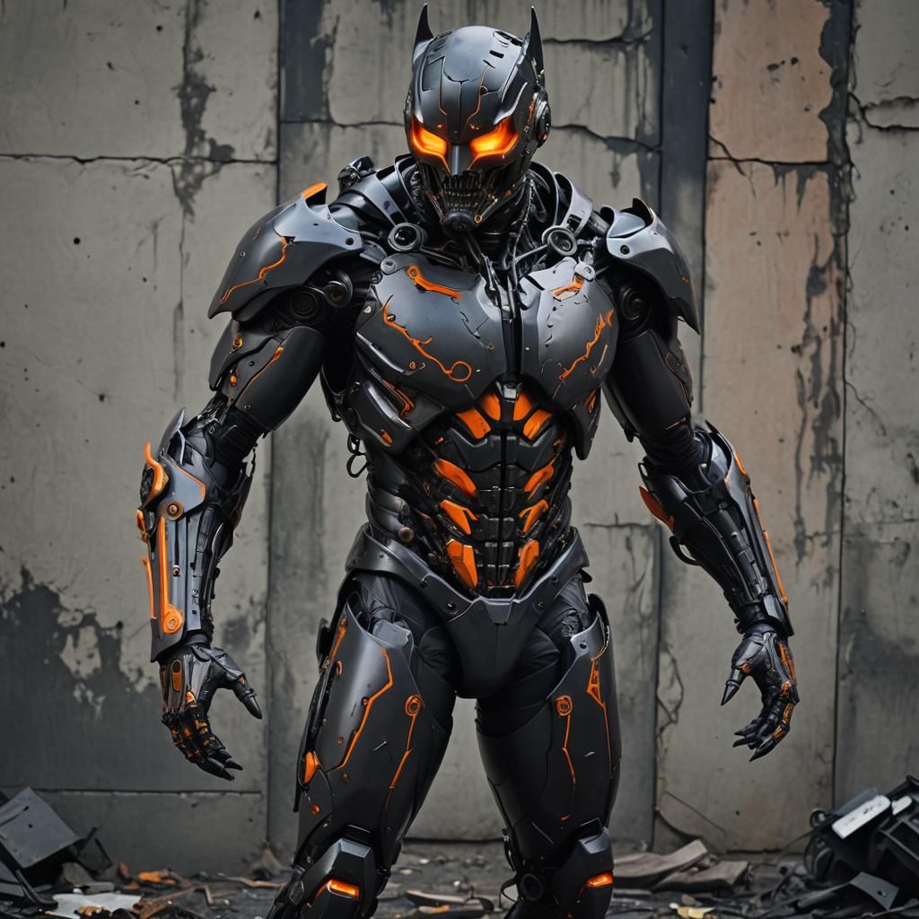 Hyperrealistic Cyborg in Dystopian Scene