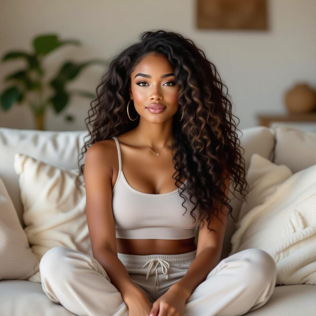 Cozy Lounge Style: Black Woman in Ombré Hair