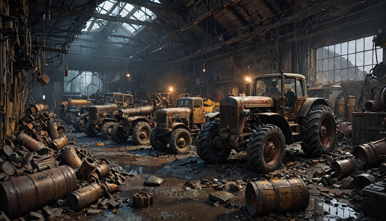 Grimdark 1940s Ruined Industrial Workshop