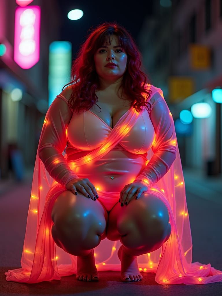 Curvy Velma in Neon Saree Under Streetlights