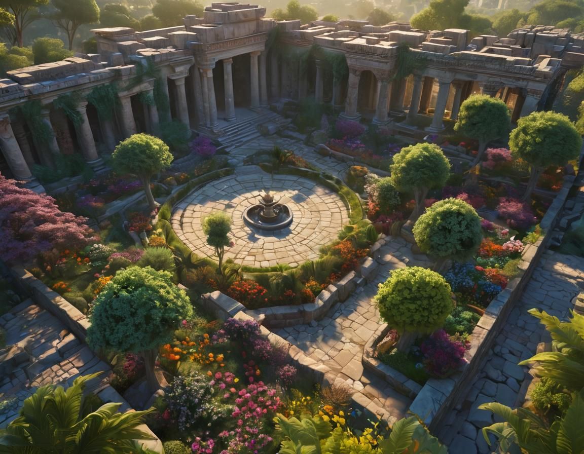 Ancient Gardens of Semiramis in a Golden Light