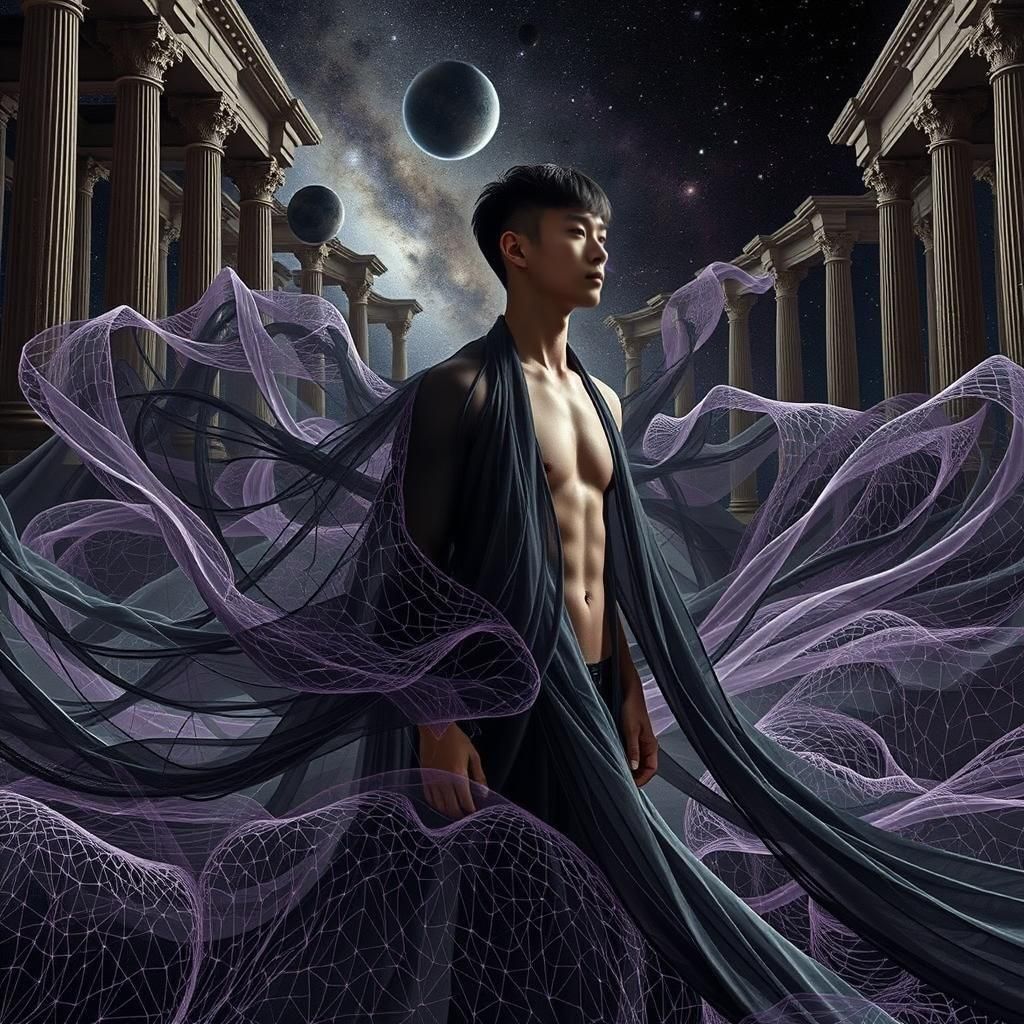 Chinese Swimmer in Veils Amidst the Stars