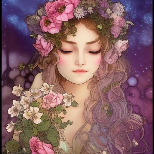 Enchanted Elf with Roses: Art Nouveau Style