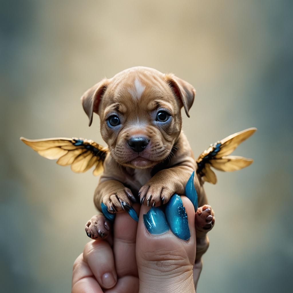 Winged Puppy on Finger: Fantasy Macro Photography