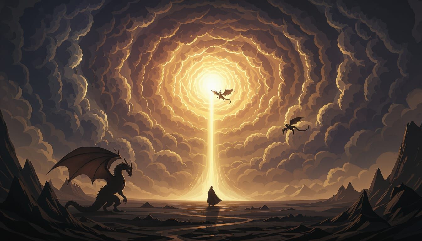 Dragons in a Stormy Fantasy Landscape