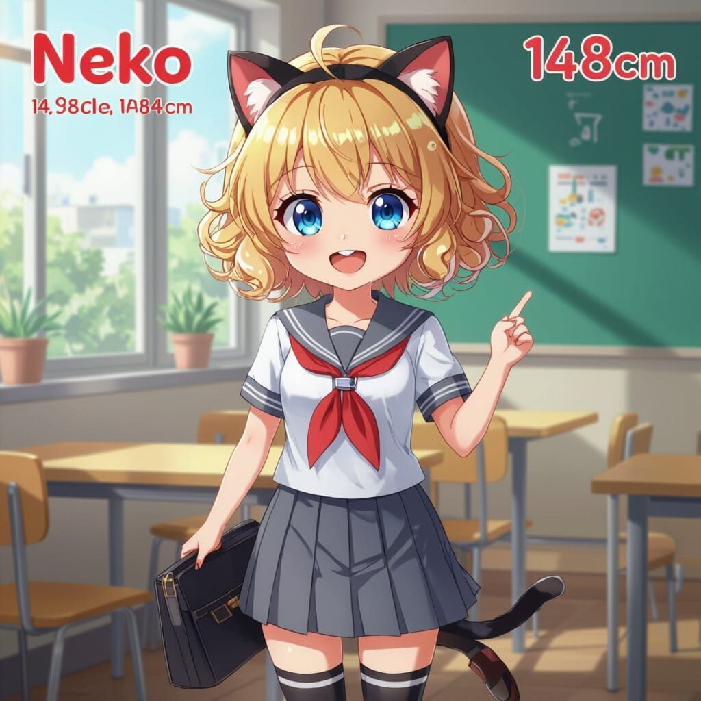 Cute Anime Girl Neko with Blonde Hair and Blue Eyes