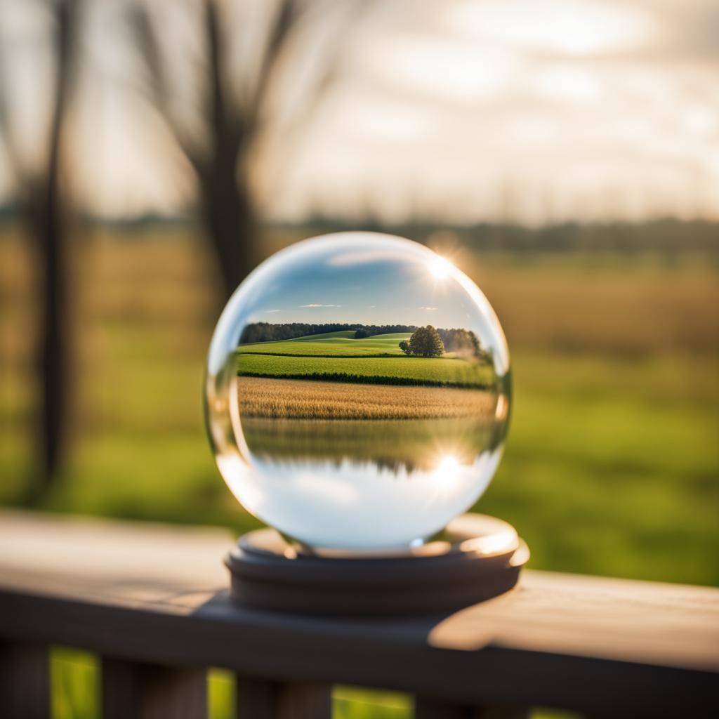 Farmland Reflected in Glass Orb: Professional Photography