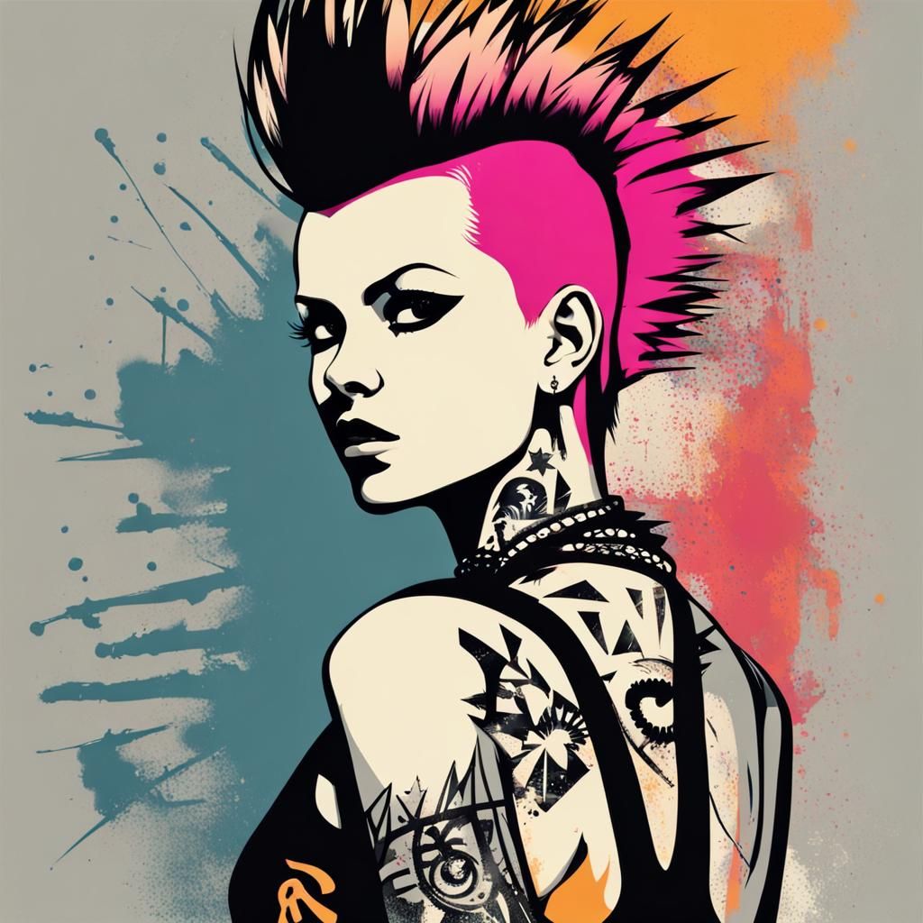 Punk Woman Portrait in Street Art Style