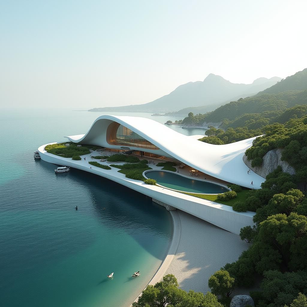 Futuristic Oceanfront Building Inspired by Sailboat Design