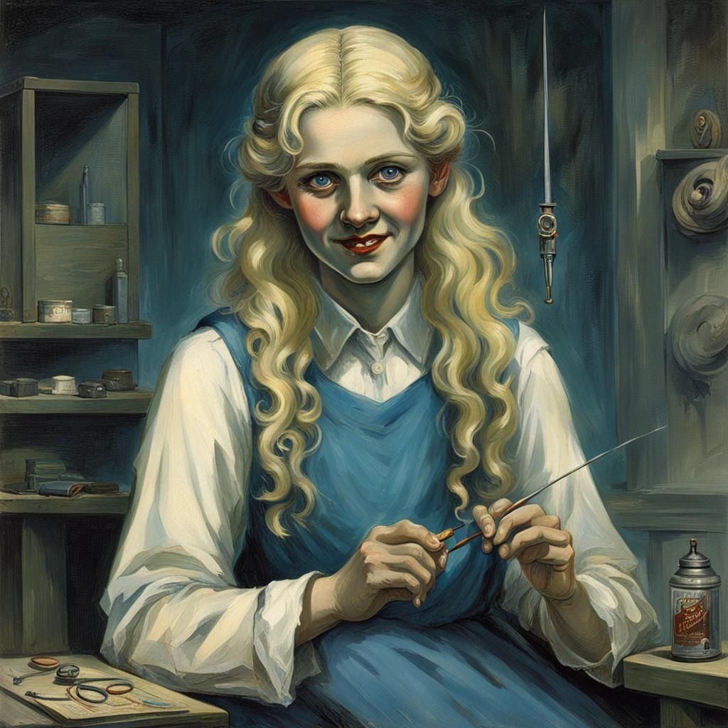 Evil Asylum Nurse with Needle, Horror Art