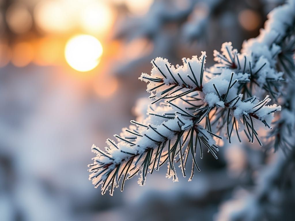 Surreal Pine Branch in Soft Focus Sunrise