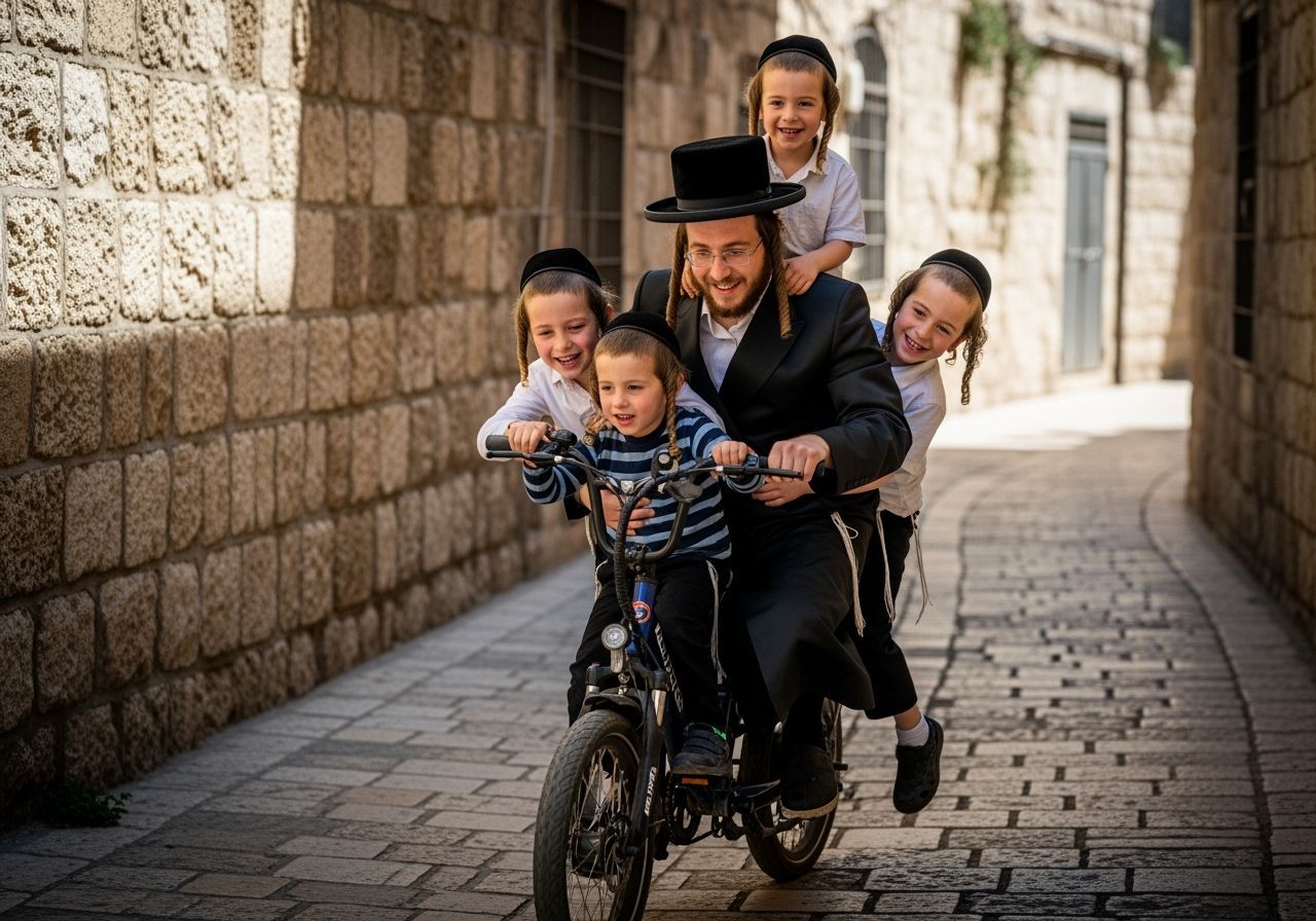 Hasidic Man Rides Electric Bike Through Jerusalem Streets