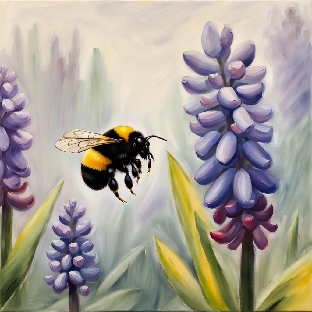 Bumble Bee and Hyacinths: Impressionist Pastel Painting