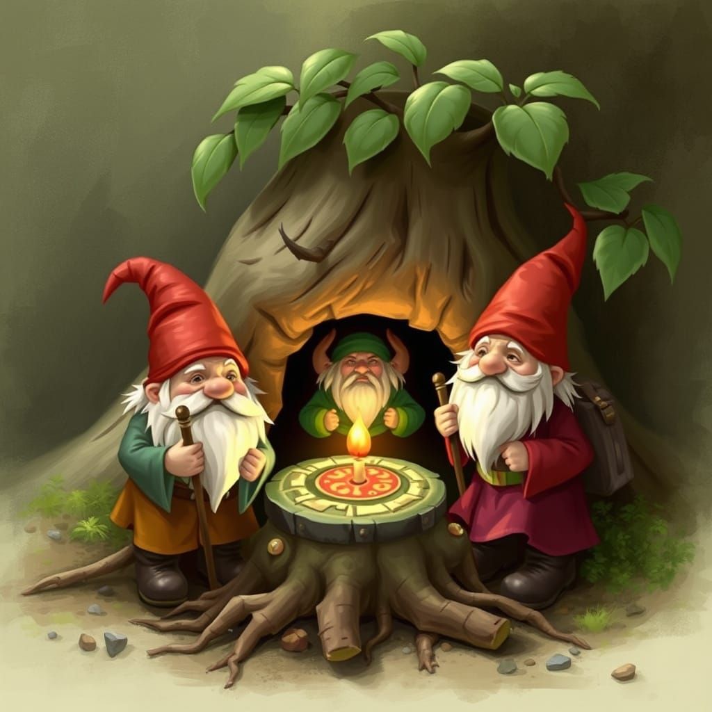 Gnomes Guarding Treasures Underground as Fantasy Art