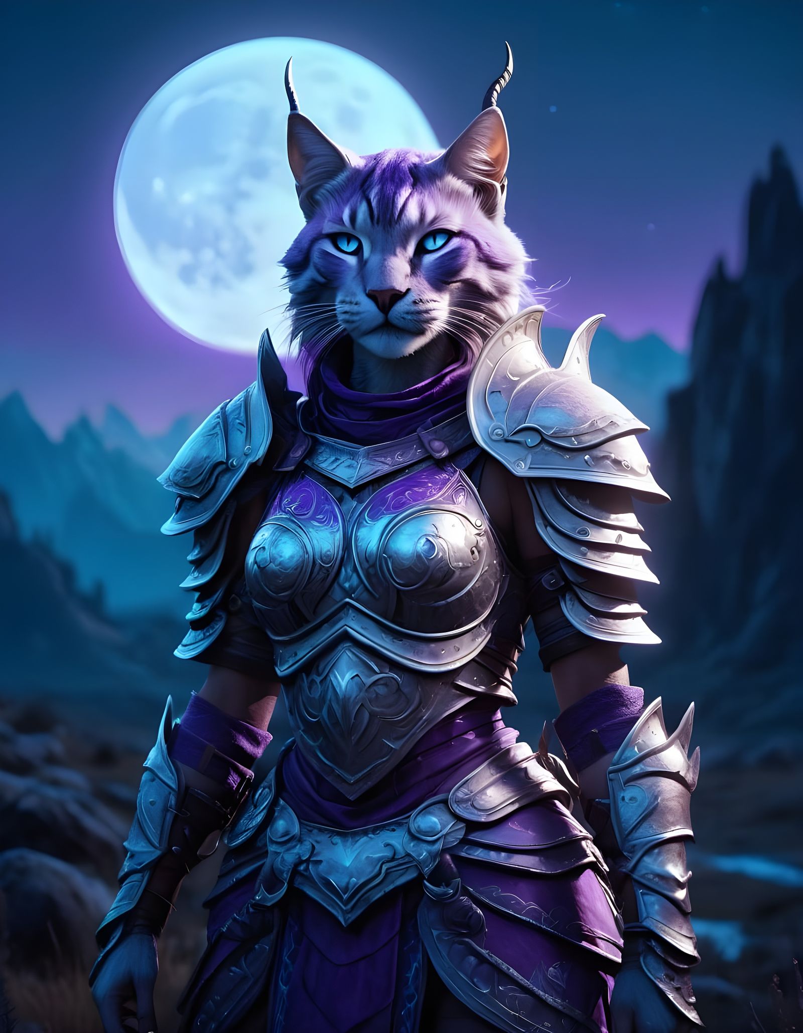 Elegant Khajiit Maiden Under Moonlit Skyrim Skies