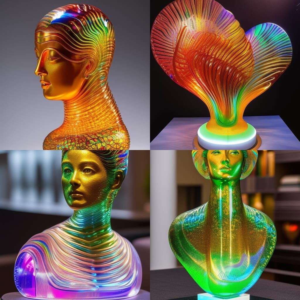 Glass Thinker Statue with Rainbow Light Effects