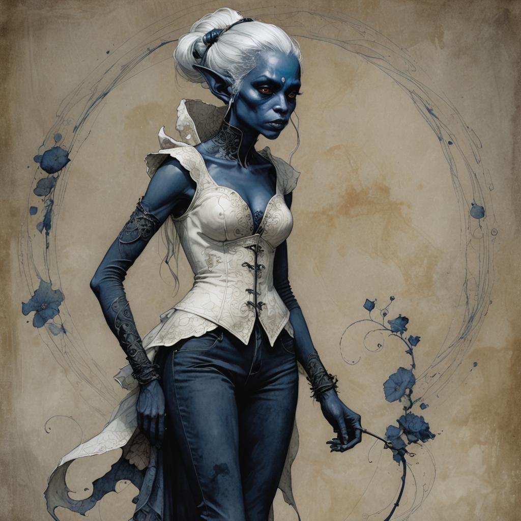 Dark Elf Conceptual Art in Ink Style