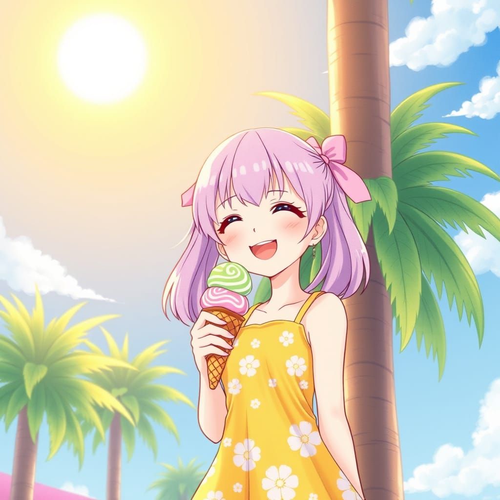 Joyful Anime Girl Under Golden Sun
