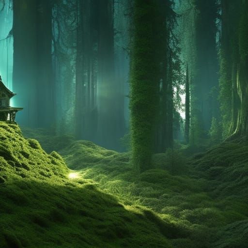 Enchanted Forest with Deserted House: Digital Matte Painting