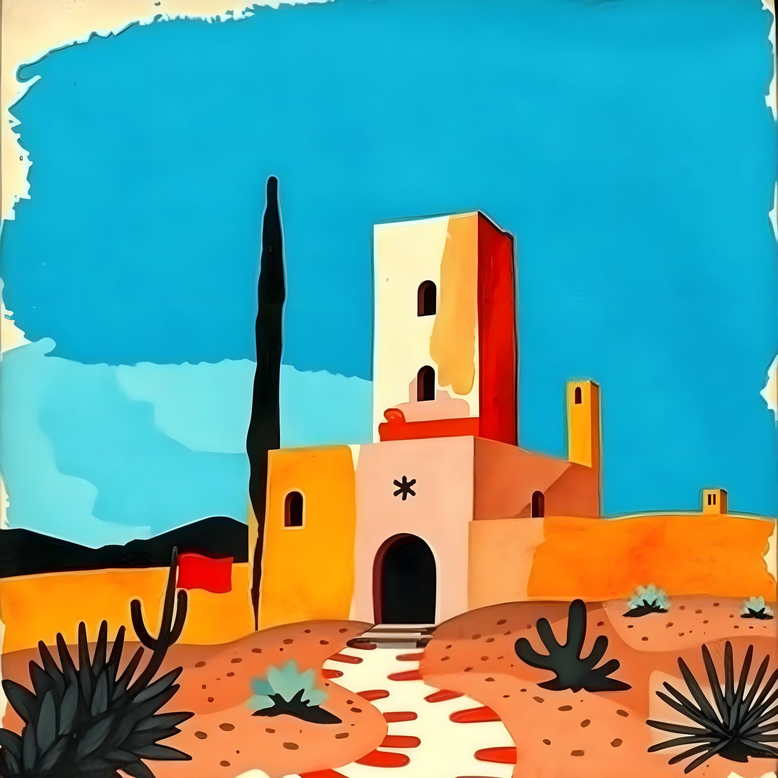 Abstract Desert Hacienda: Constructivist Collage Art