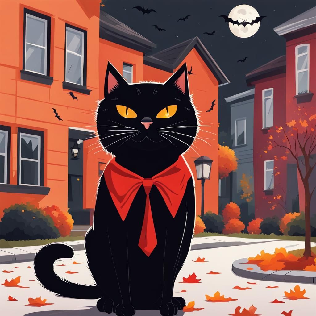 Black Cat Vampire Costume Halloween Illustration