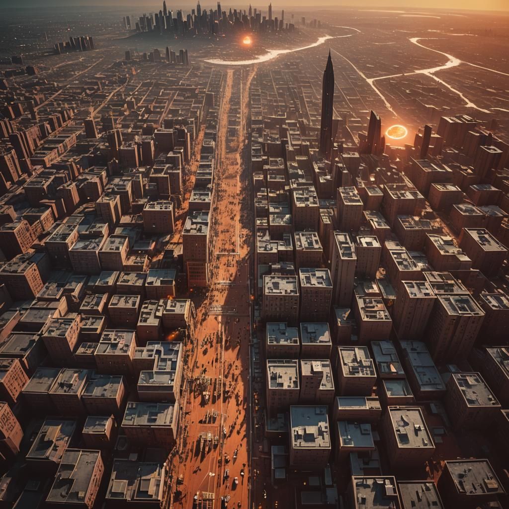 Dramatic Cityscape on Red Planet with Celestial Background