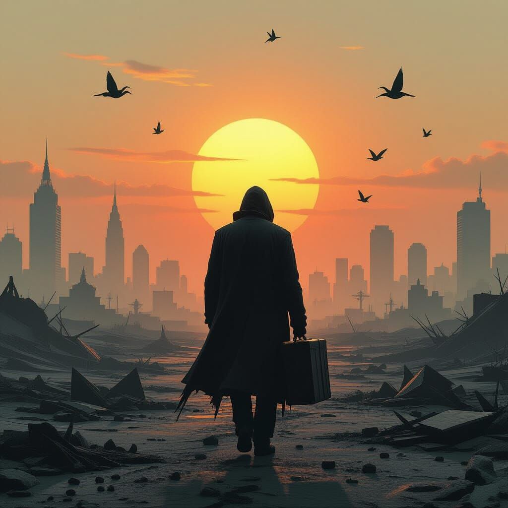 Apocalyptic Origami Sunrise: Surrealist AI Art