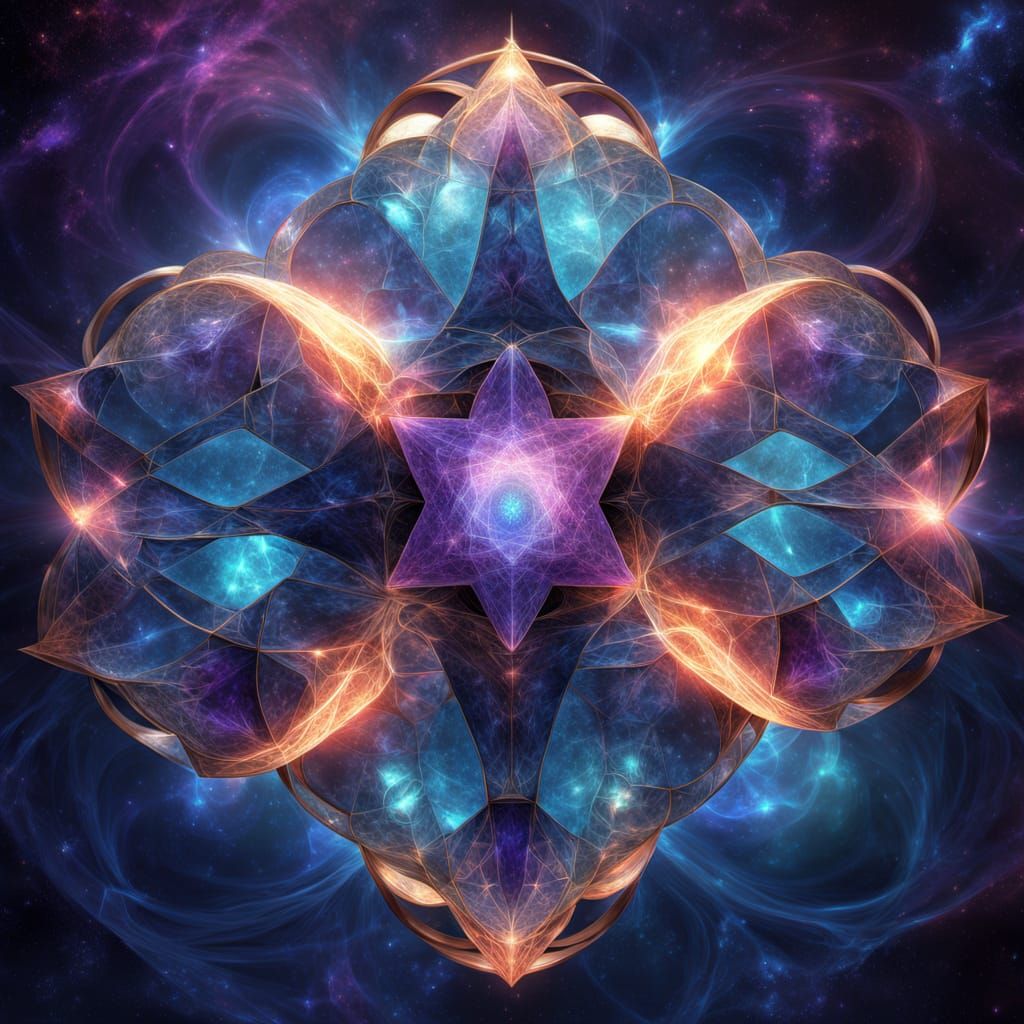 Radiant Geometric Heart in Cosmic Dreamscape