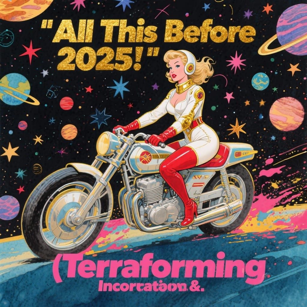 Pin Up Space Rider in Retrofuturistic Poster Style