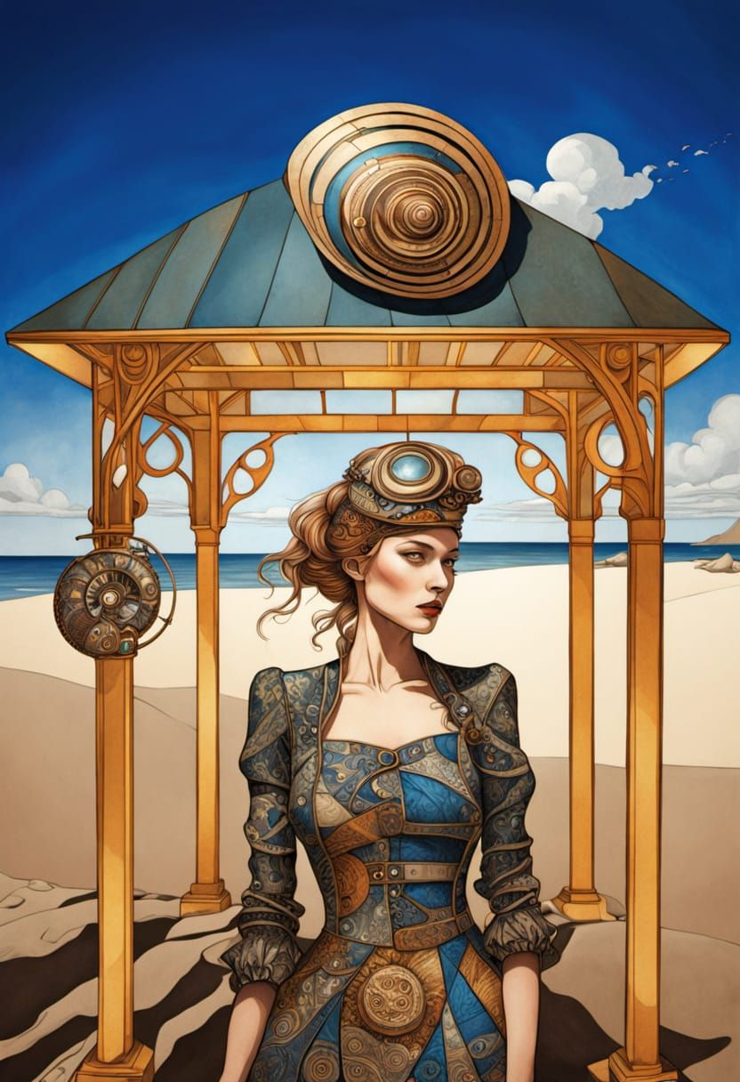 Girl with Shell: Surreal Kintsugi Steampunk Dreamscape