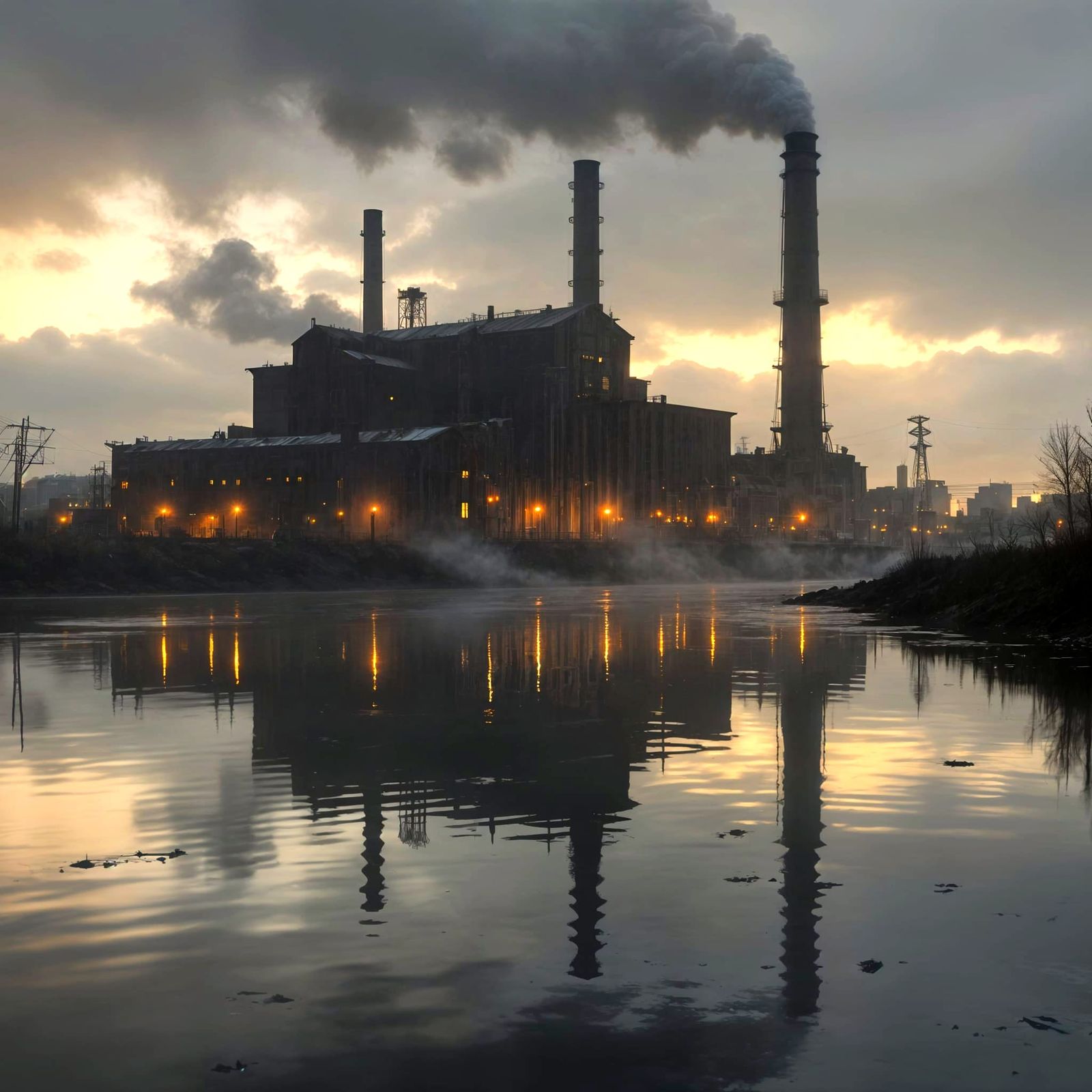 Dieselpunk Power Station at Sunrise