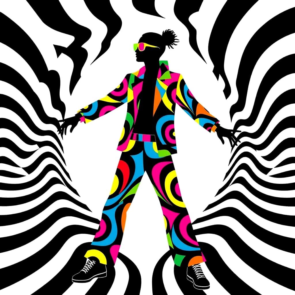 Op-Art Raver Poster in Black and White with Sound Waves