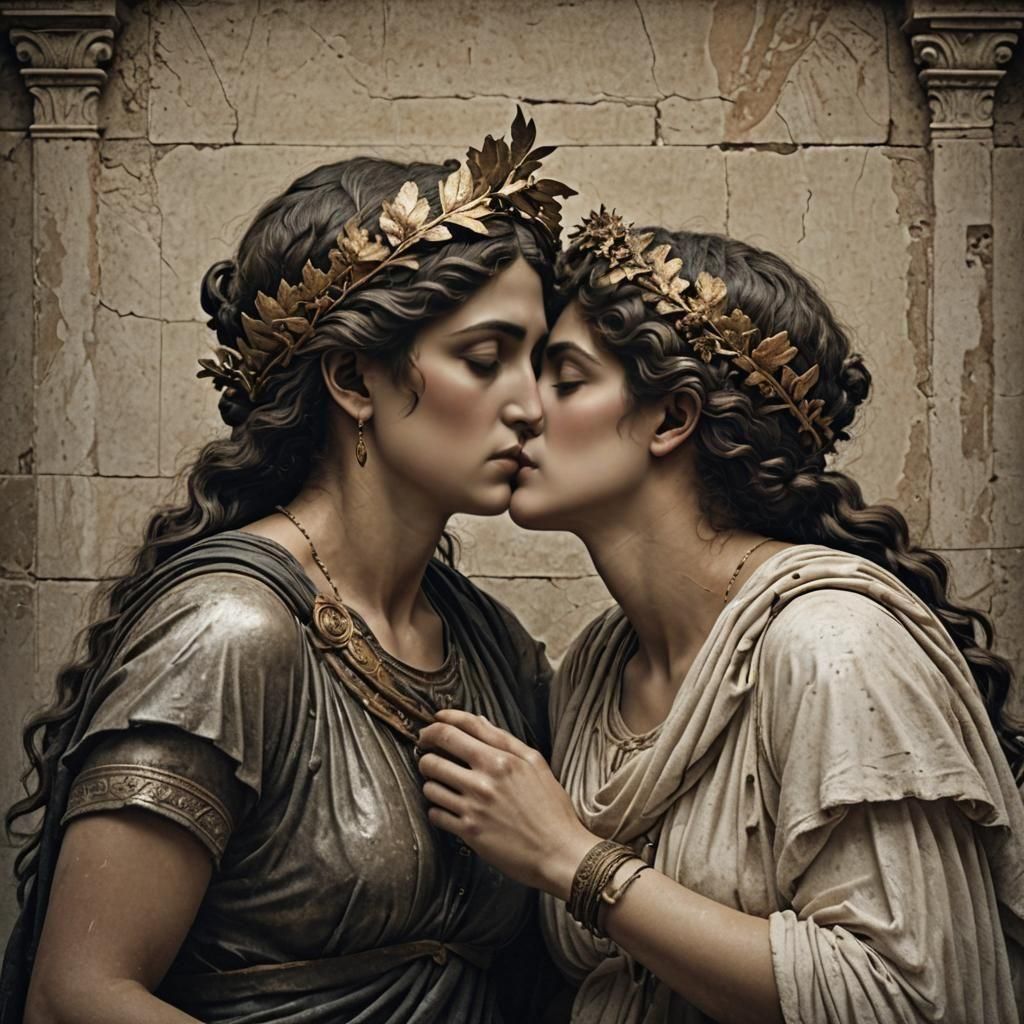 Sappho kissing a greek woman