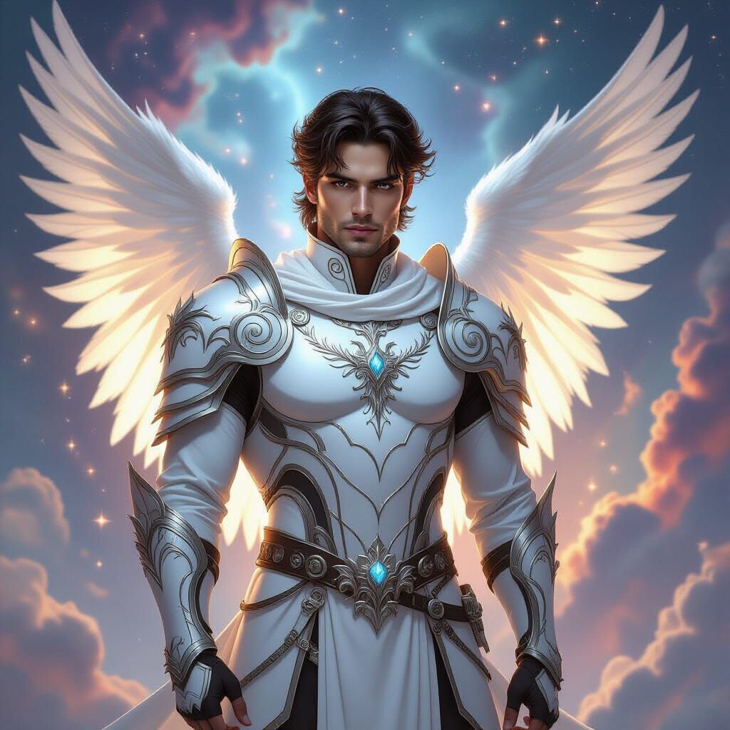 Ethereal Winged Warrior in Cosmic Fantasy Art