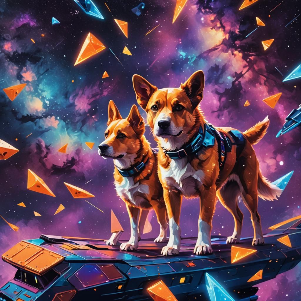 Dog in Space Concept Art with Neon Galaxy