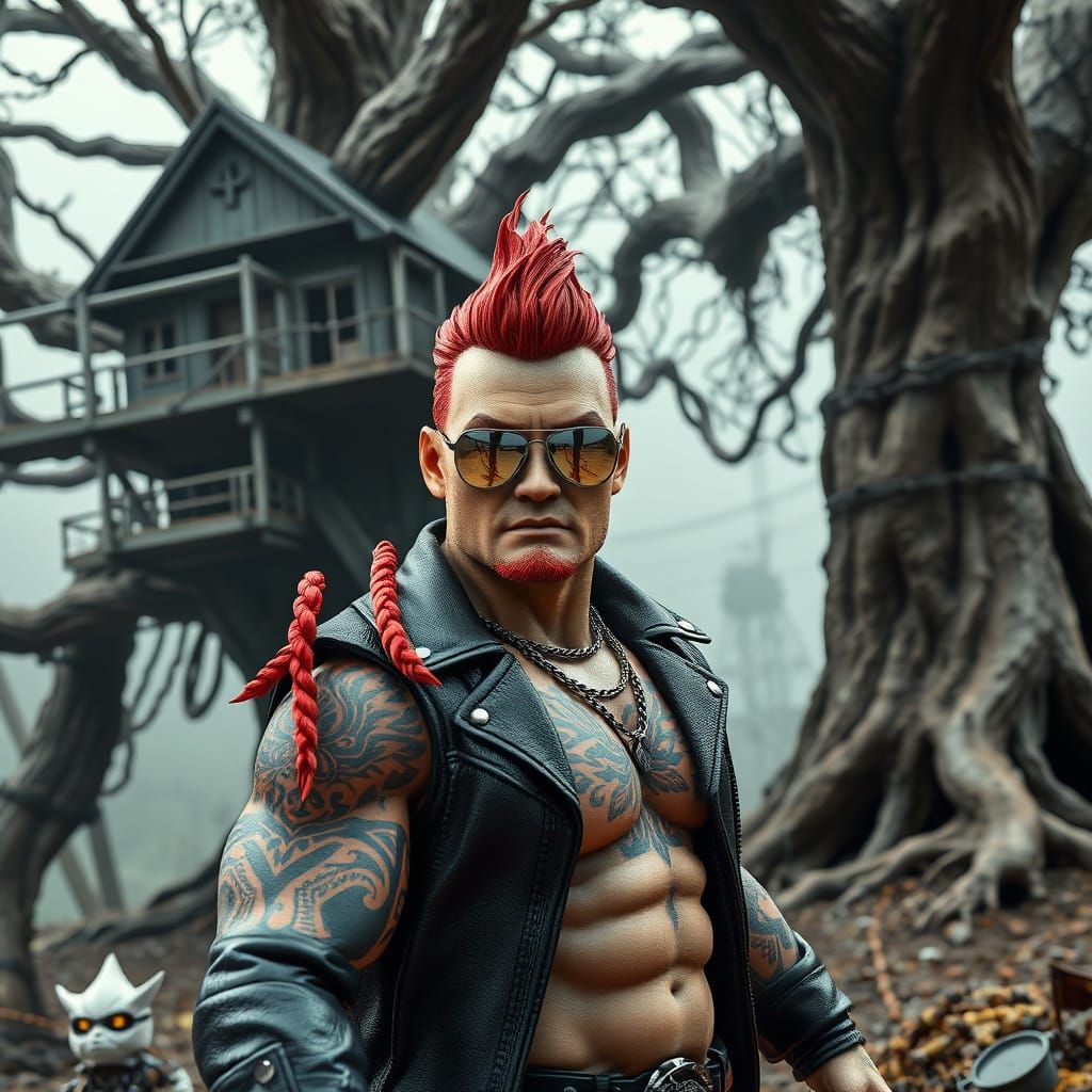 Cyberpunk Warrior in Industrial Wasteland