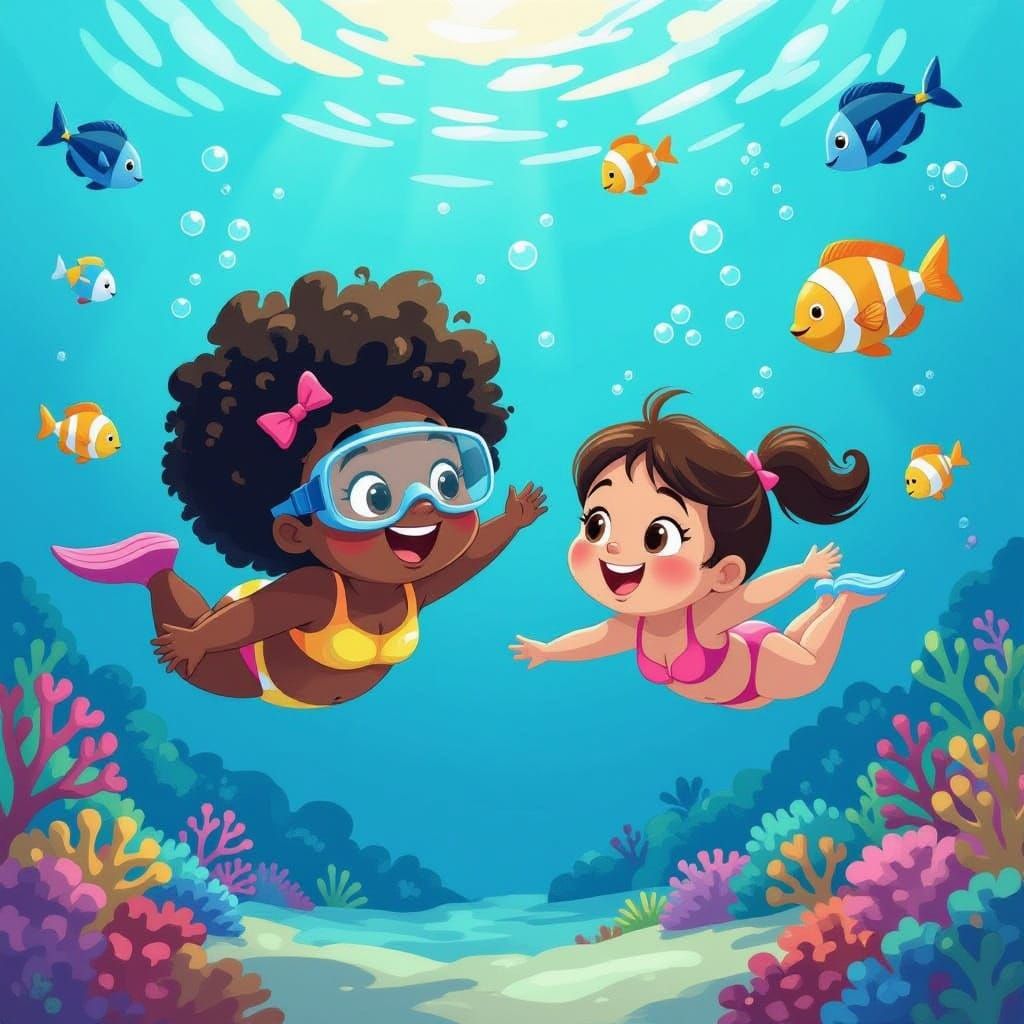Black Girl's Joyful Scuba Dive: Pixar-Inspired Animation