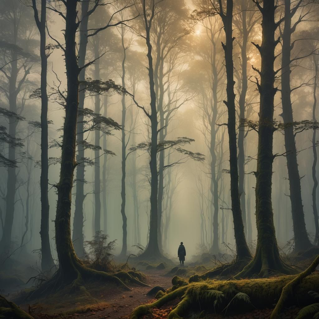 Mystical Forest Figure in Impressionist Style