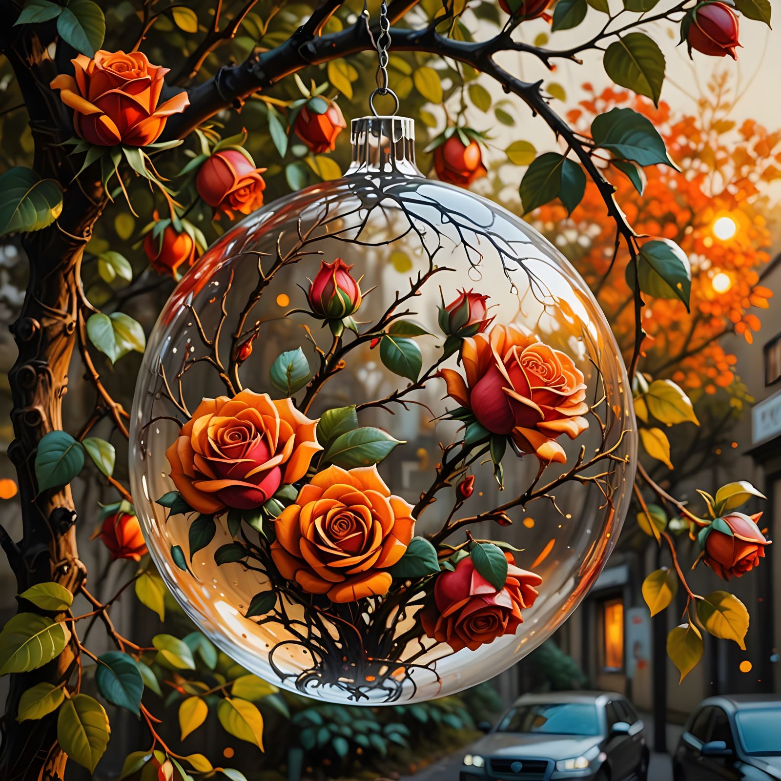 Roses in Glass Sphere as Graffiti Art
