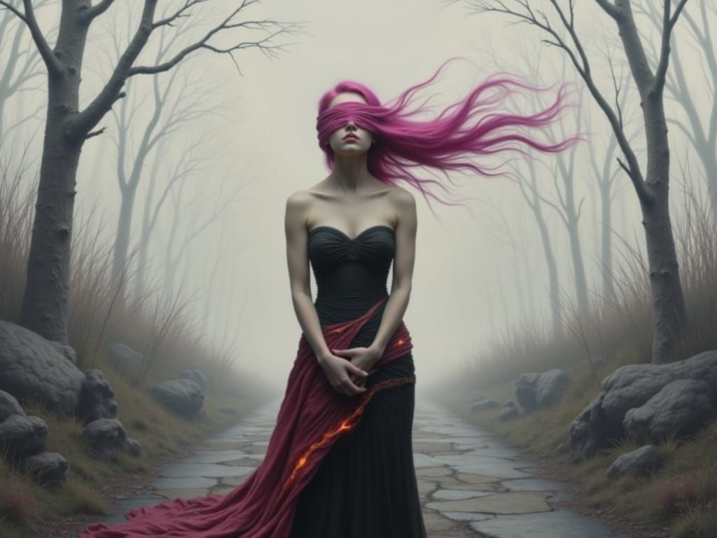 Resilient Woman With Kintsugi Skin In Surreal Oil Painting