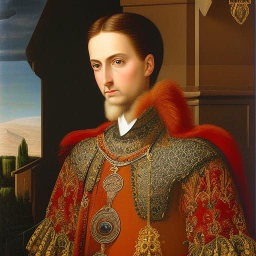 Renaissance Young Man in Storm, Egg Tempera Painting