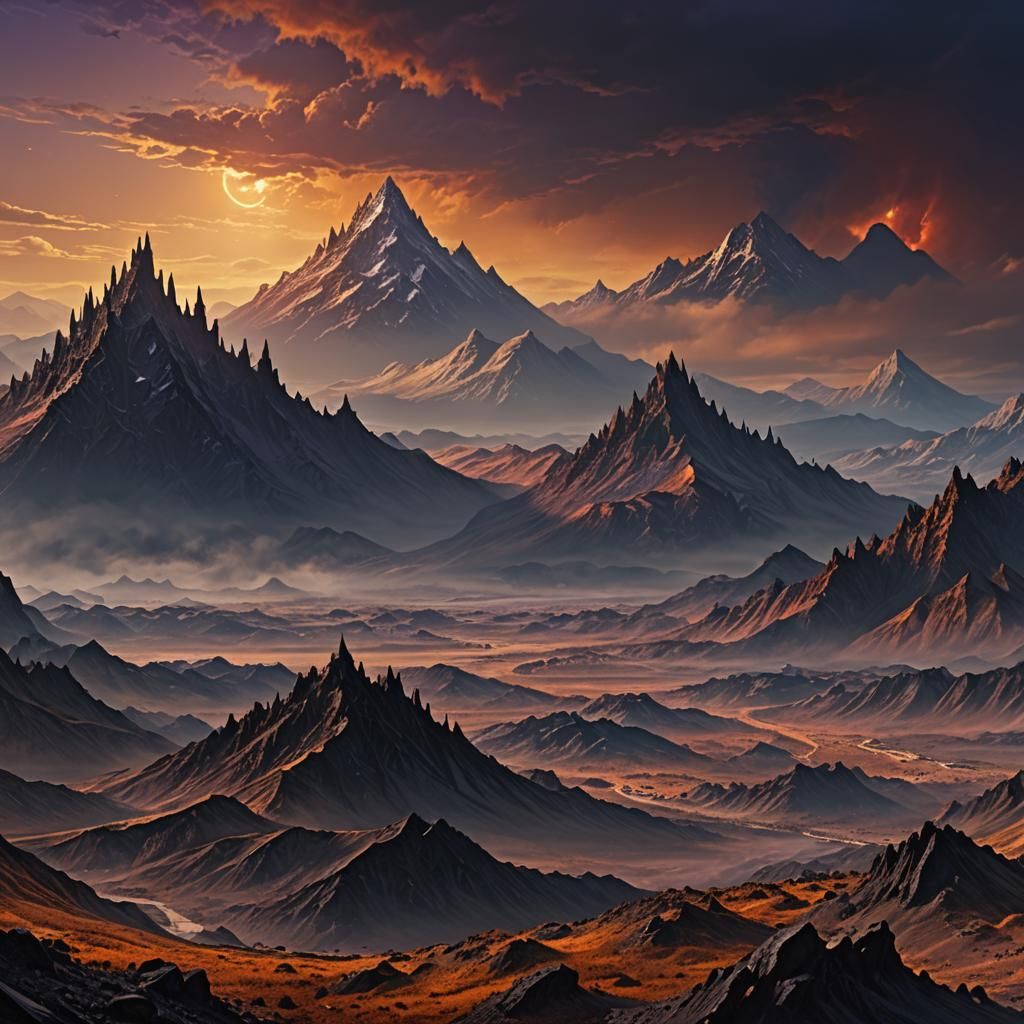 Mordor's Desolate Landscape: A Digital Matte Painting