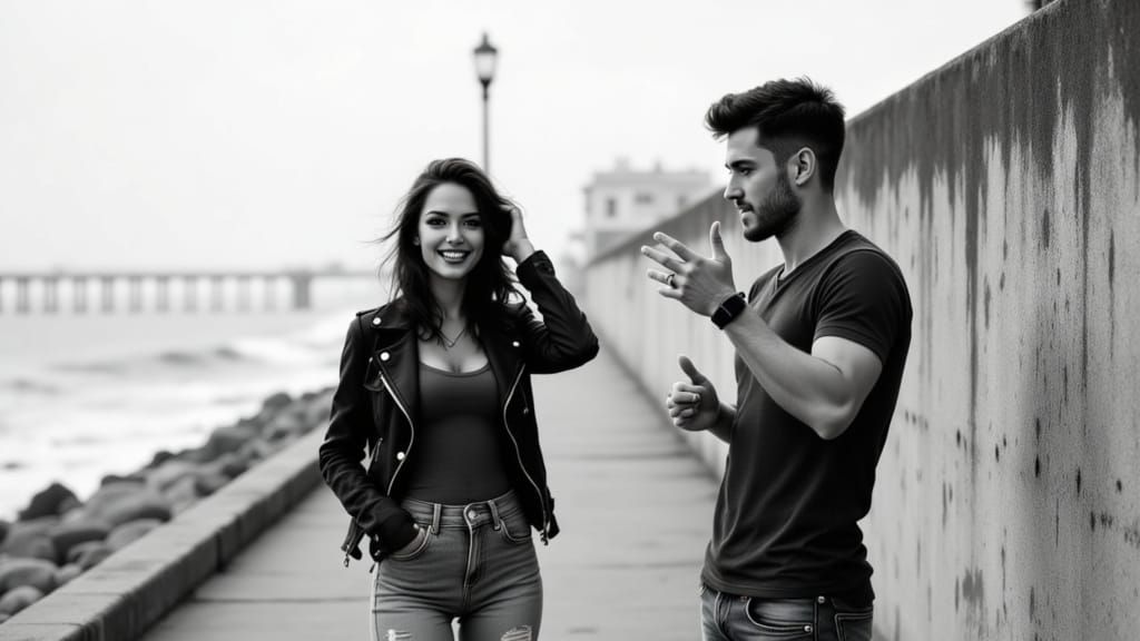 Moody Black-and-White Scene of Love and Connection by the Oc...