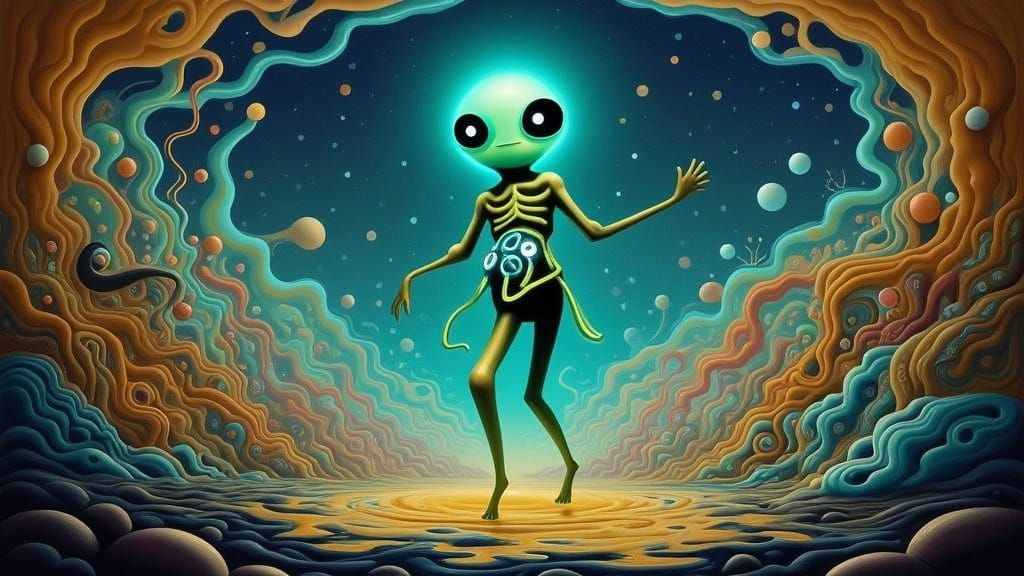 Funky Alien on Alien Planet in Neon Noir Style