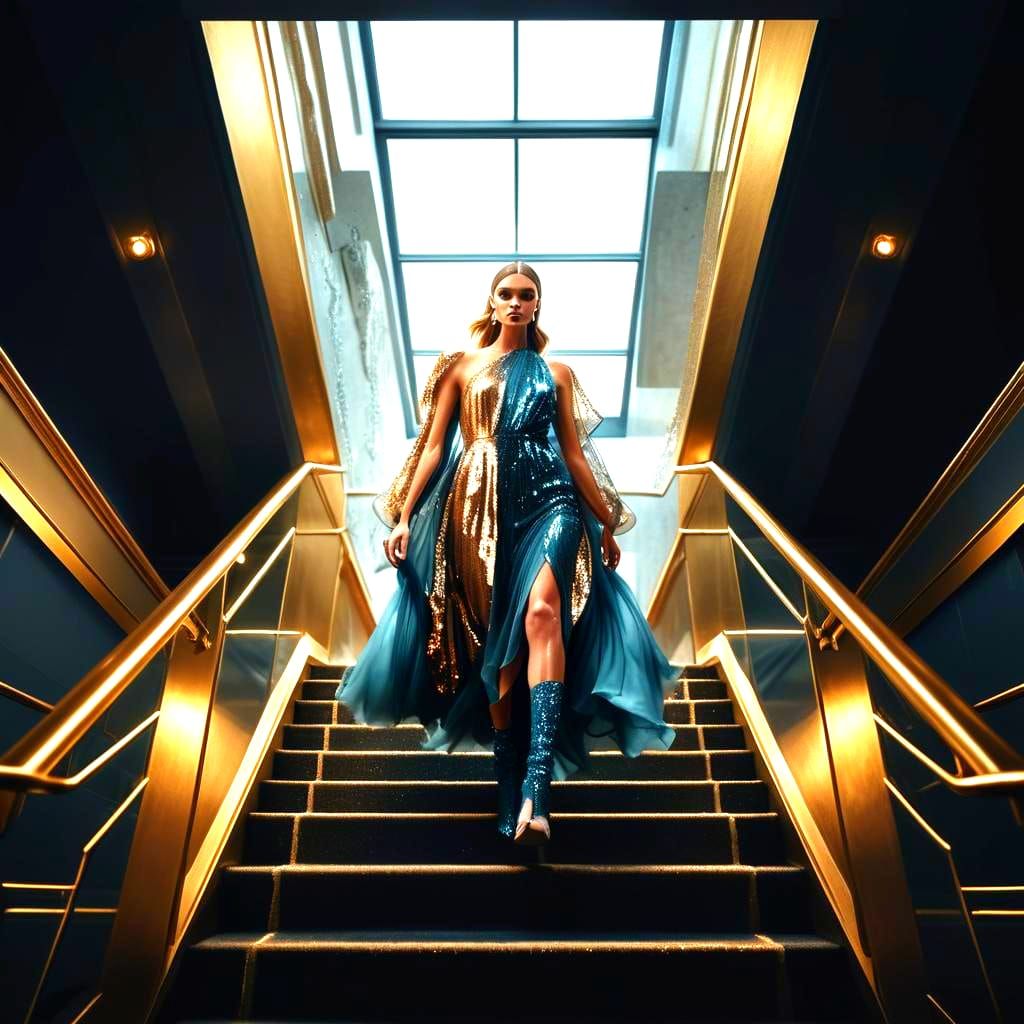 Supermodel Descending Stairs: A Captivating Portrait
