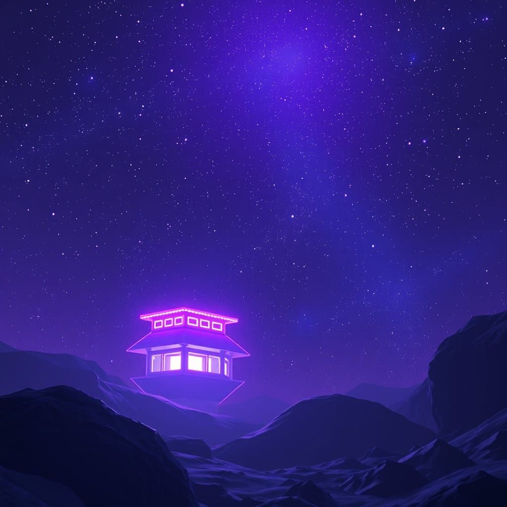 Anime Night Sky with Purple Light in 3D