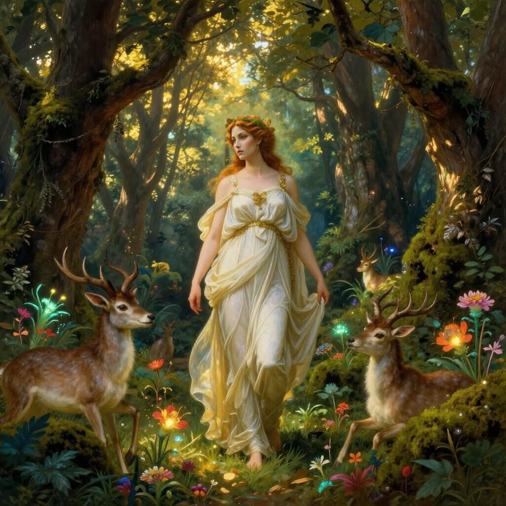 Aphrodite, Greek Goddess, With Forest Creatures
